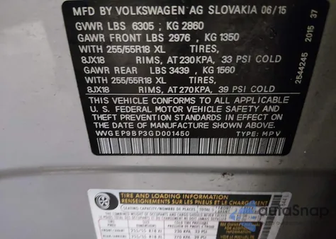 2016 Volkswagen Touareg Tdi Sport W/Technology z USA, uszkodzony, nr VIN WVGEP9BP3GD001450